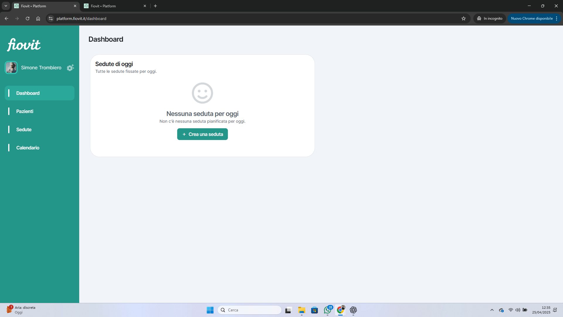 Dashboard iniziale